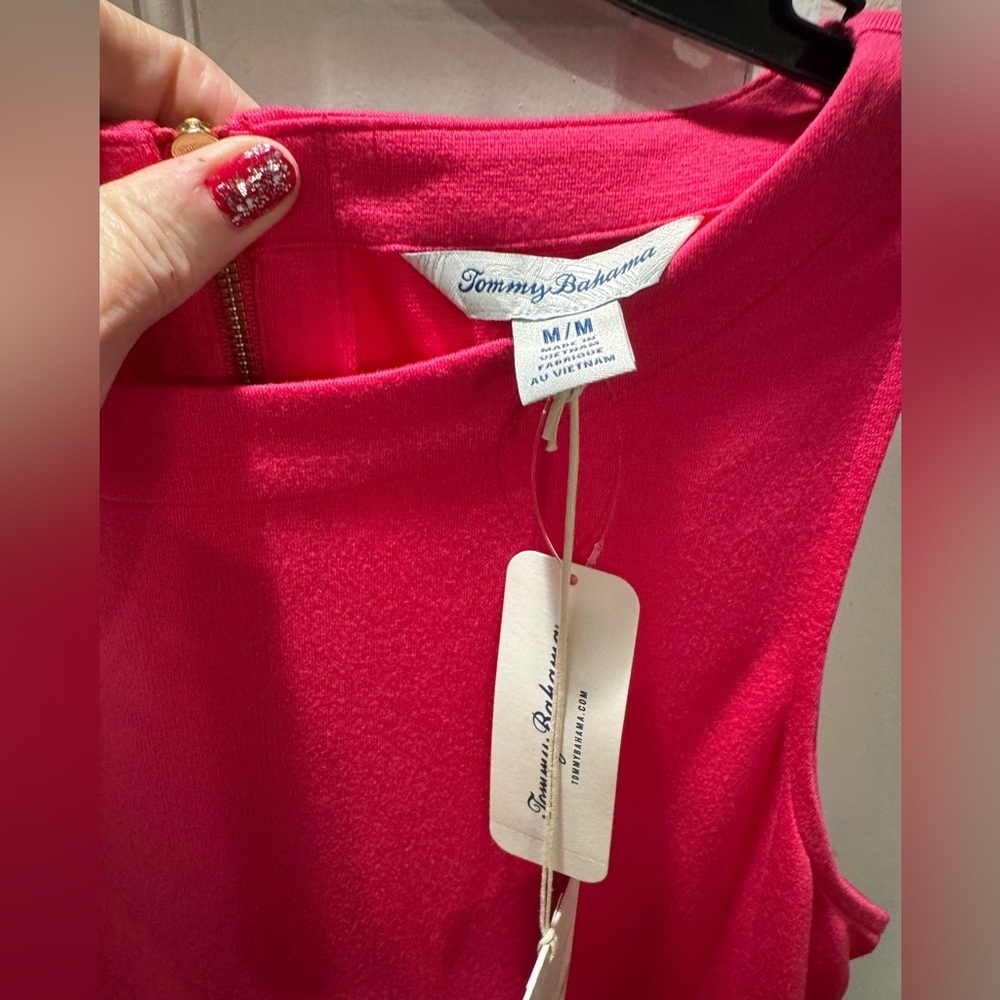 Tommy Bahama Darcy Flounce Dress Glowy Azalea/Vibrant Pink Midi day dress nap - Picture 8 of 12